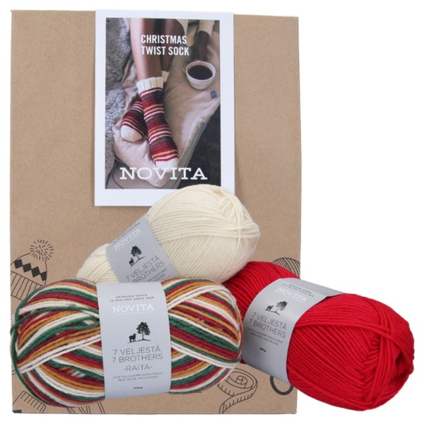 Novita-Set, „Christmas Twist Socken Original“ 38/39, Novita 7 Brothers und 7 Brothers Raita
